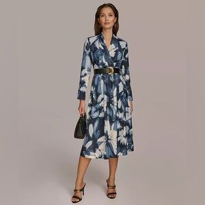 Donna Karan Navy belted midi Dress